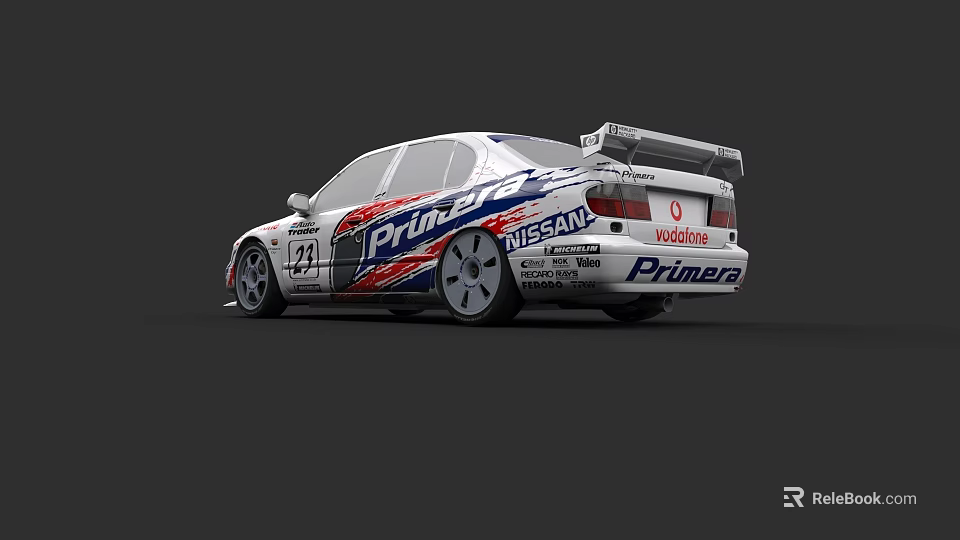 Nissan Primera Race Car With Sponsor Logos Body Livery Rear Wing And Number 21 3d model 
