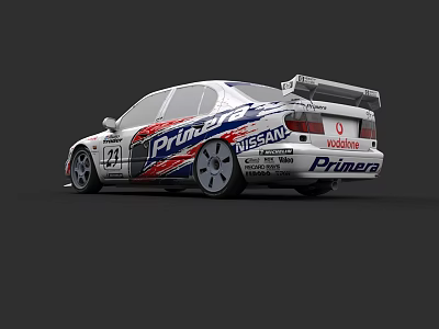 Nissan Primera Race Car With Sponsor Logos Body Livery Rear Wing And Number 21 3d model