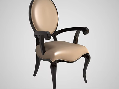 Elegant Dining Chair With Black Frame Beige Leather Seat And Curved Armrests 3d model