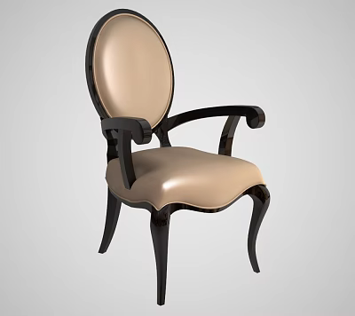 Elegant Dining Chair With Black Frame Beige Leather Seat And Curved Armrests 3d model