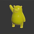 Gray Bear Stuffed Toy with Red Cheeks White Face Raised Arm Standing on Black Background