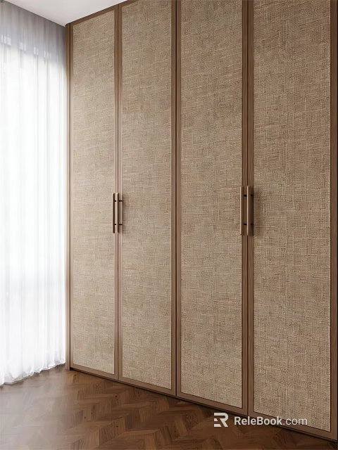 Modern Minimalist Wardrobe Interior Design With Fabric Texture And Metal Handles 3d model 
