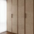 Modern Minimalist Wardrobe Interior Design With Fabric Texture And Metal Handles