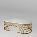 Elegant Oval Coffee Table With White Marble Tabletop And Gold Honeycomb Openwork Base