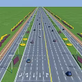 Urban Road Infrastructure With Multiple Lanes Green Belts Streetlights Sidewalks And Vehicles