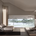 Hotel Room Minimalist Design with Large Bed Floor to Ceiling Window Natural Tree View