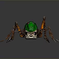 Mechanical Insect With Green Body And Orange Brown Metal Legs Red Eyes