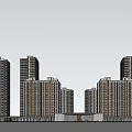 Modern High Rise Residential Buildings With Central Entrance Fountain Car And Green Landscape