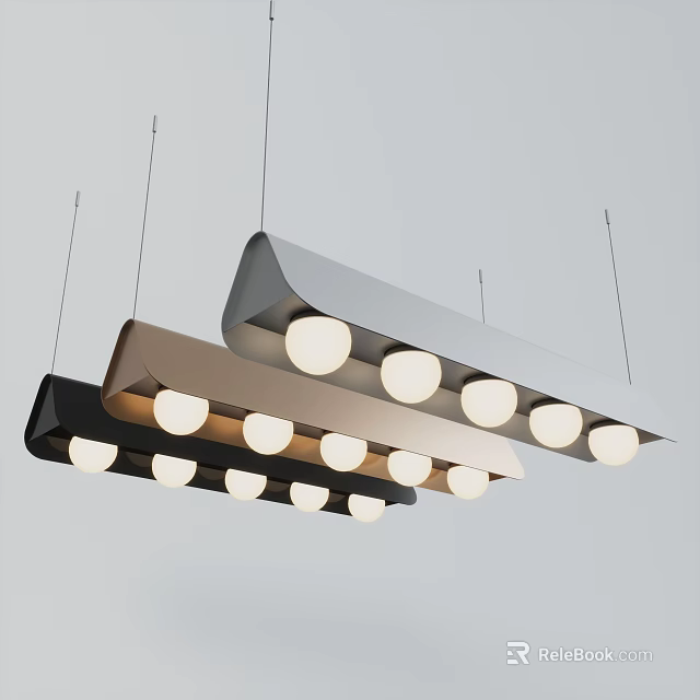 Modern Pendant Lights With Elongated Design And Multiple Round Bulbs In Black Brown White Tones 3d model 