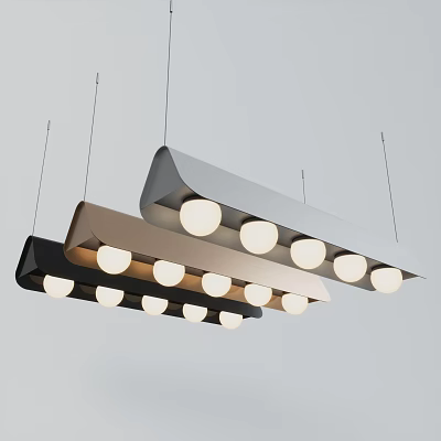 Modern Pendant Lights With Elongated Design And Multiple Round Bulbs In Black Brown White Tones 3d model