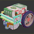 White Mechanical Robot With Blue Large Wheels Orange Red Details And Body Structure