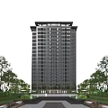 Tall Modern Residential Building With Windows Surrounded By Trees And Blue Sky