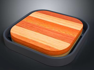 Striped Wooden Cutting Board For Food Preparation In Gray Tray 3d model