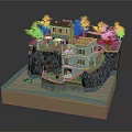 Detached Villa On Cliff With Red Trees Terrace Water And Small Boat