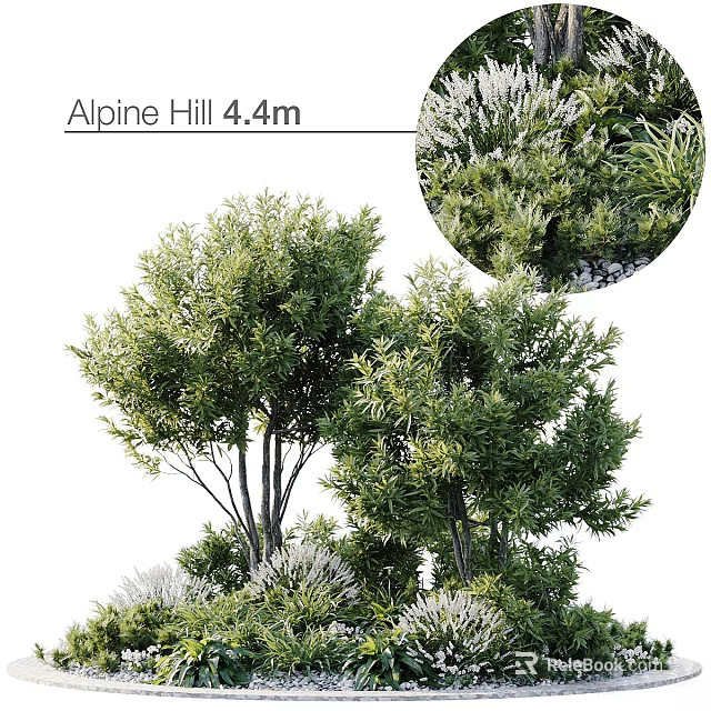 Lush Green Alpine Hill 4.4m Tree With Dense Foliage And Vibrant Branches 3d model