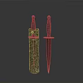 Two Military Knives One With Camouflage Sheath And Another With Black Handle On Gray Background