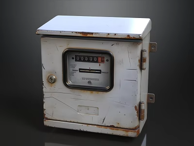 Old Electric Meter Box With White Rusty Case And Digital 3d model
