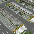 Modern Parking Lot With Covered Areas Parking Spaces Road Layout And Entrance Sign