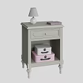 Gray Wooden Nightstand With Drawer Open Shelf Storage Boxes Table Lamp And Pink Book