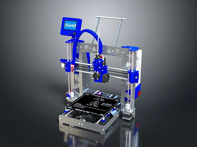 Desktop Computer Controlled 3D Printer with Blue Digital Control Panel and Metal Frame 3d model
