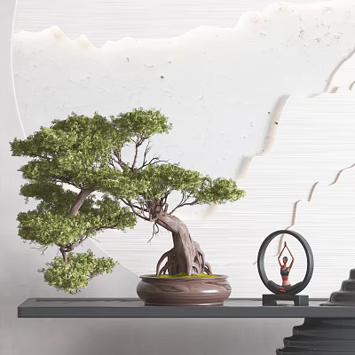 Lush Green Bonsai Tree With Twisted Trunk In Brown Pot For Modern Interior Decor 3d model