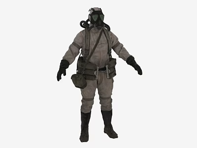 Man Wearing Protective Suit With Gas Mask And Backpack Gear 3d model