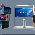 Entertainment Electronics Showcase With Vintage TV And UHD Display Screen 3d model