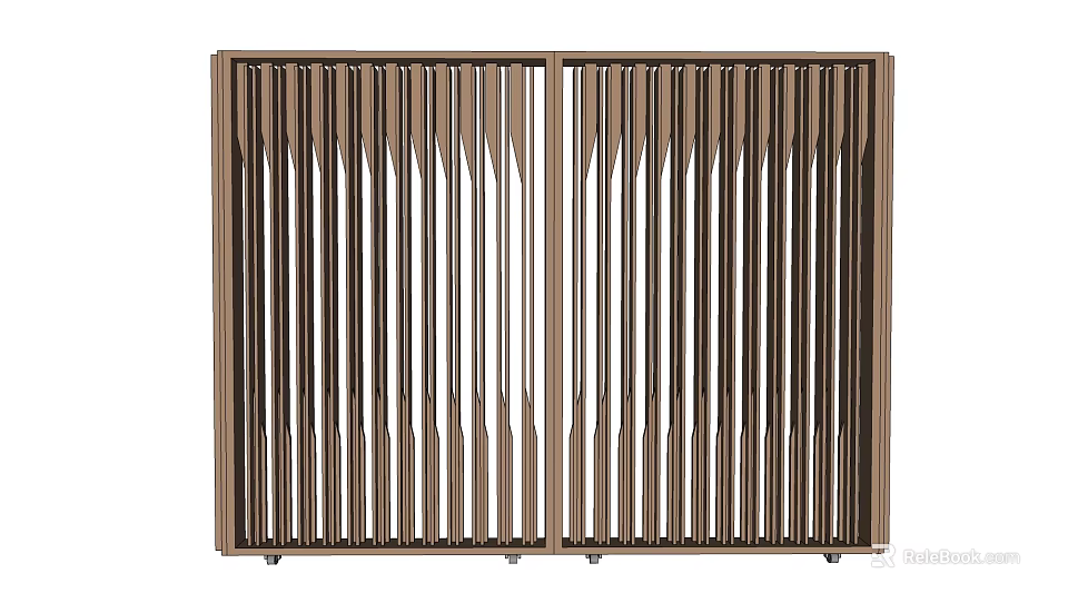 Modern Double Entrance Gate With Vertical Metal Slats And Bronze Finish 3d model 