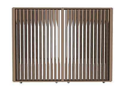 Modern Double Entrance Gate With Vertical Metal Slats And Bronze Finish 3d model