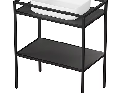 Modern Bathroom Sink Stand With Black Metal Frame And White Square Basin 3d model