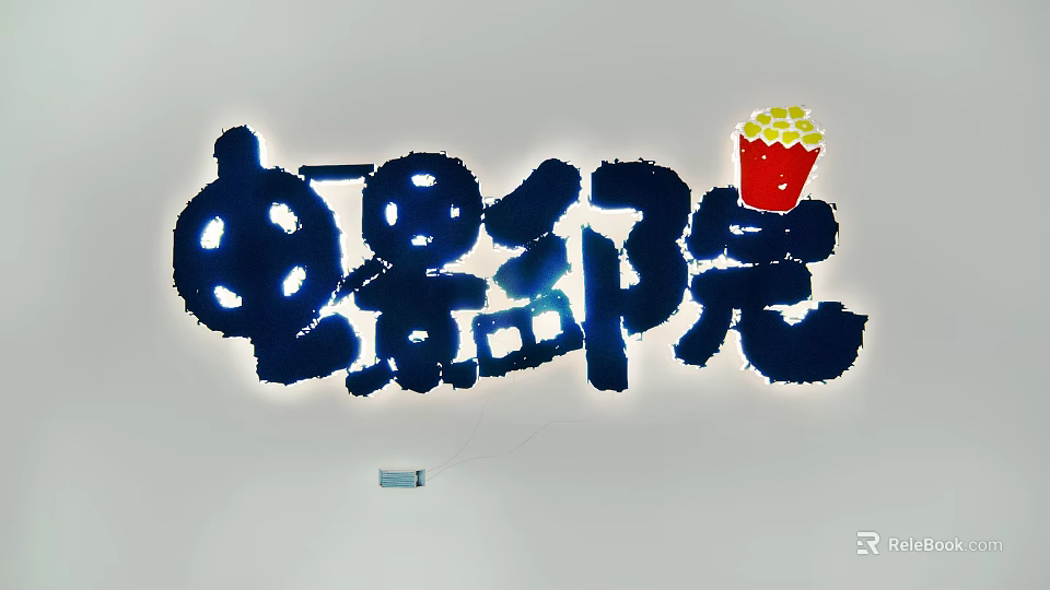 Cinema Themed Wall Hanging with Popcorn Bucket and Blue Characters Design 3d model 