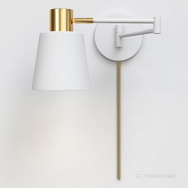 Sleek White Wall Lamp With Gold Accent And Adjustable Arm For Modern Interior Decor 3d model 