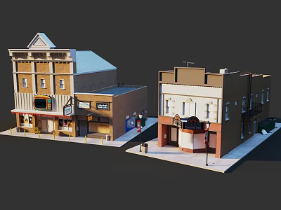 Two Detailed Building Models With Varied Roof Designs And Storefront Features 3d model