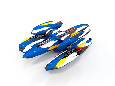 Futuristic Cosmic Spaceship With Blue Yellow White Sleek Interstellar Design 3d model