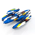 Futuristic Cosmic Spaceship With Blue Yellow White Sleek Interstellar Design