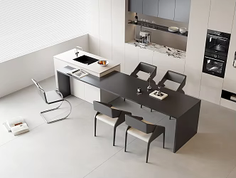 Water Bar Table and Chair Combination Nakajima Water Bar Table Nakajima Dining Table Casual Dining Chair Solid Wood Sideboard Coffee Machine Oven Sink Faucet Tableware Wine Bottle 3d model