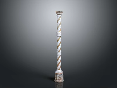 Ornate Decorative Column With White And Gold Spiral Pattern Carved Base And Capital 3d model