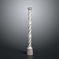 Ornate Decorative Column With White And Gold Spiral Pattern Carved Base And Capital