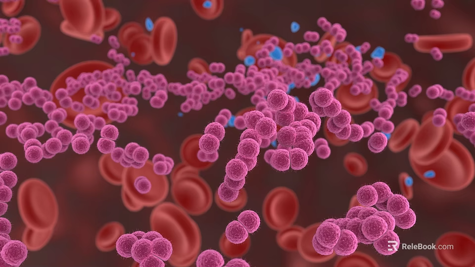 Microscopic View Of Purple Bacteria Interacting With Red Blood Cells In Blood 3d model 