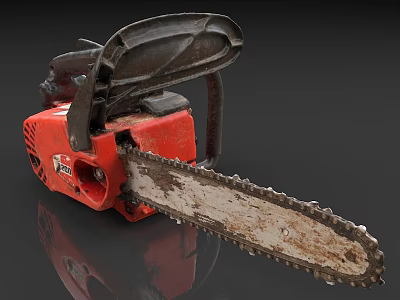 Red Industrial Chainsaw With Metal Cutting Chain As Heavy Duty Equipment 3d model