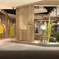 Modern Clothing Store Interior Design With Hanging Clothes Wooden Shelves And Green Plants