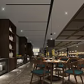 Modern Elegant Restaurant Interior Design With Dining Tables Chairs Pendant Lights And Decorative Wall