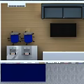 Community Police Service Booth With Blue White Exterior Glass Windows And Canopy