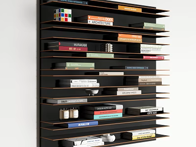 Modern Wall Mounted Shelf With Books And Decorative Items In Home Interior 3d model