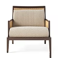 Modern Leisure Accent Chair With Wooden Frame Rattan Weave And Herringbone Pattern Cushion