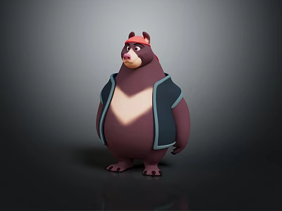 Cartoon Bear Character Wearing Red Cap And Black Vest With Brown Body In Standing Pose 3D Rendering 3d model
