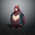 Cartoon Bear Character Wearing Red Cap And Black Vest With Brown Body In Standing Pose 3D Rendering