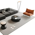 Modern Black L Shaped Sofa And Round Coffee Table With Brown Armchair Light Gray Rug