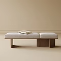 Modern Wooden Bench With Light Gray Upholstered Seat And Open Book