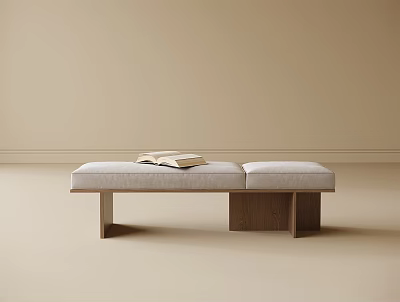 Modern Wooden Bench With Light Gray Upholstered Seat And Open Book 3d model